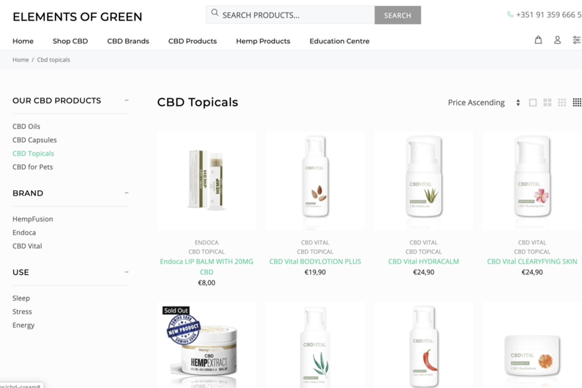 A product page of the Elements of Green CBD Topicals.